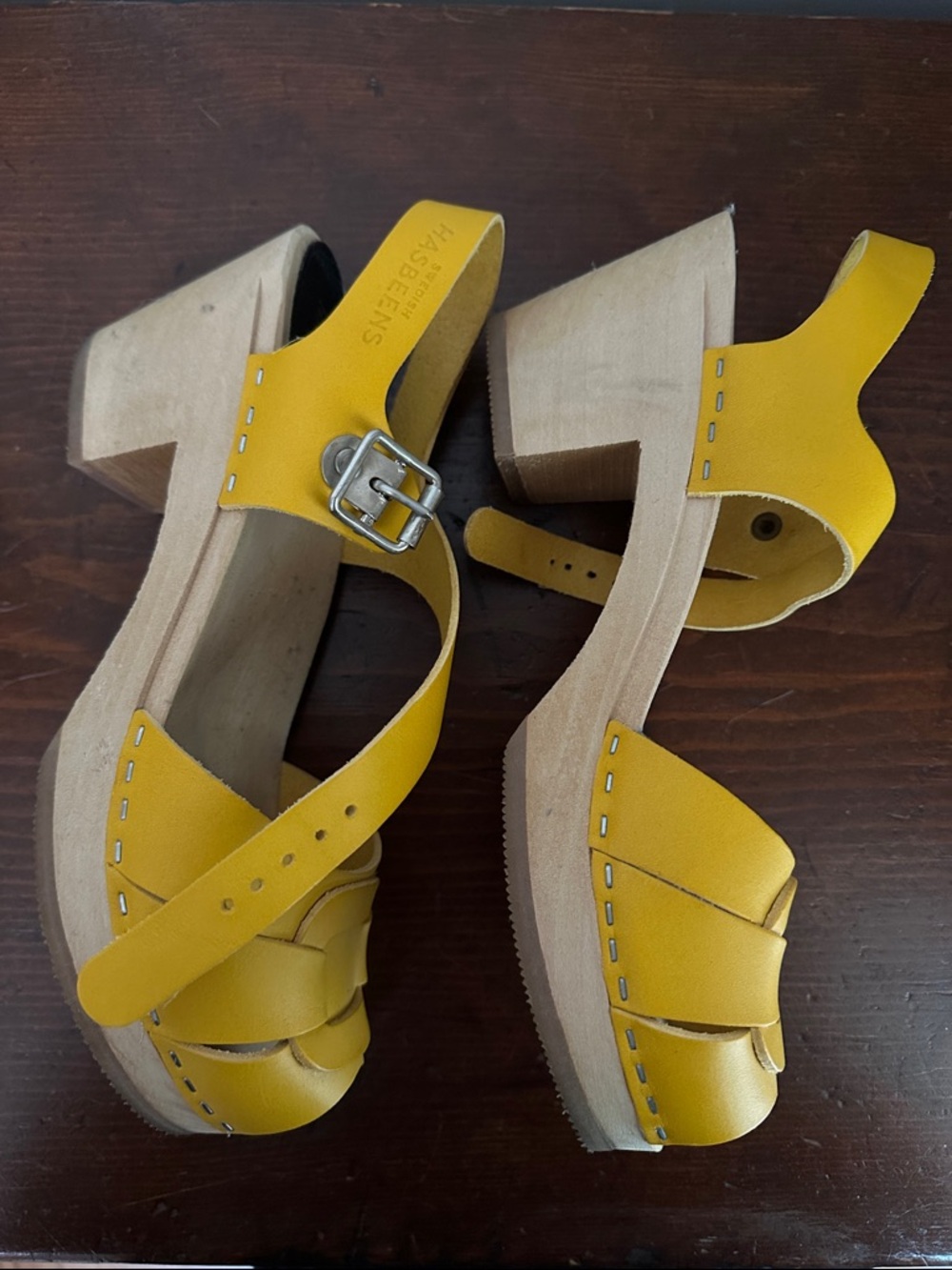 Discontinued Swedish Hasbeens Peep Toe Sandal in Limone - Picture 3 of 6